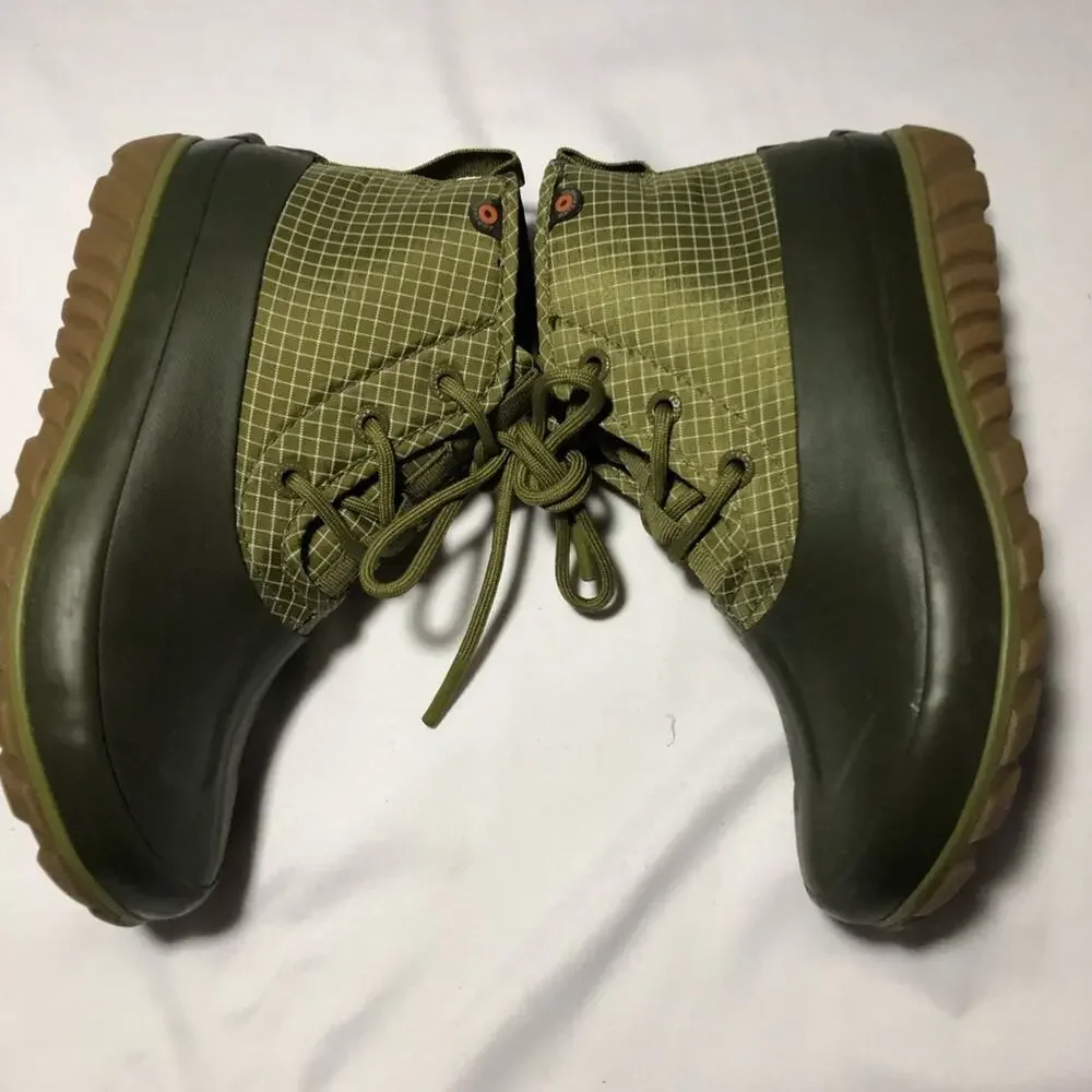 Bogs women lace up casual check waterproof ankle boots army green sz 6 EUC